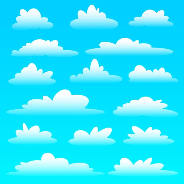 Samling av tecknade moln på en blå bakgrund — Stock vektor