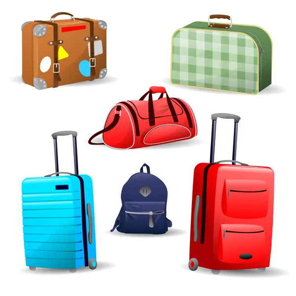 Collection of various bags, travel suitcase — Stock Vector