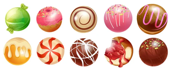 Conjunto de doces doces do mundo, planetas conceito de alimentos — Vetor de Stock