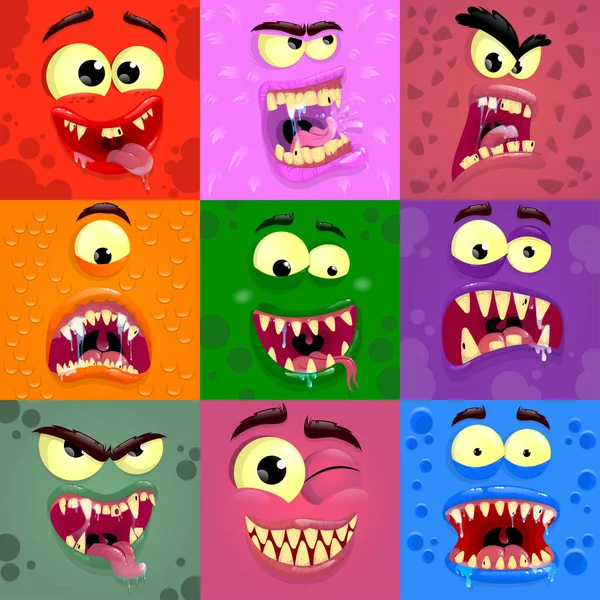 Caras monstruo de dibujos animados conjunto — Vector de stock