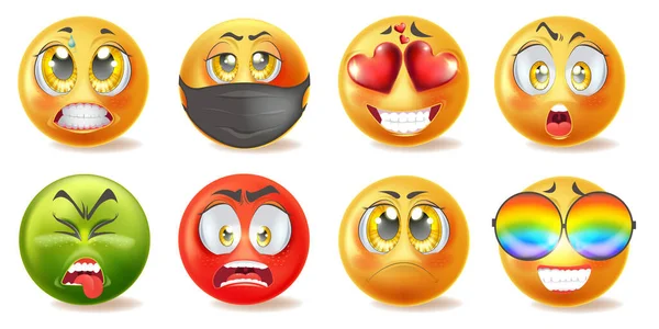 Conjunto de emoticons realistas com diferentes rostos —  Vetores de Stock