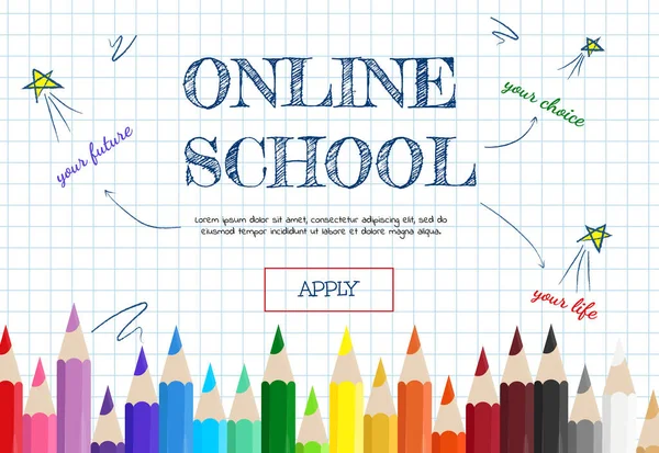 Цифровая онлайн школа с карандашами — стоковый вектор