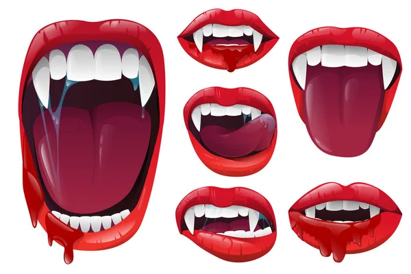 Поставь вампирские губы и рот с клыками — стоковый вектор
