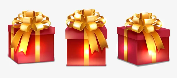 Realistic red presents with gold ribbon — Stock Vector