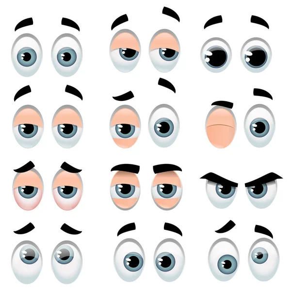 Grand ensemble d'yeux de dessin animé représentant des expressions — Image vectorielle