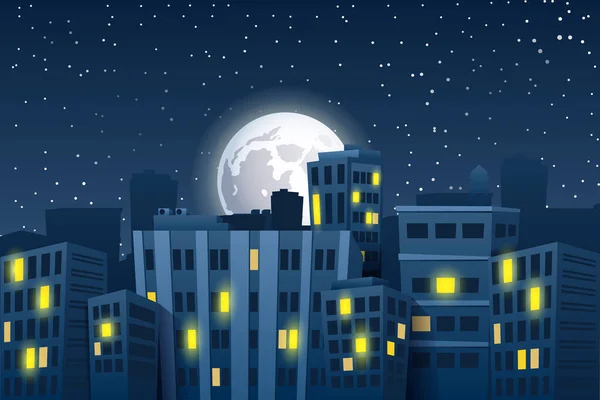 Illustration av nattstadsbilden med månen — Stock vektor