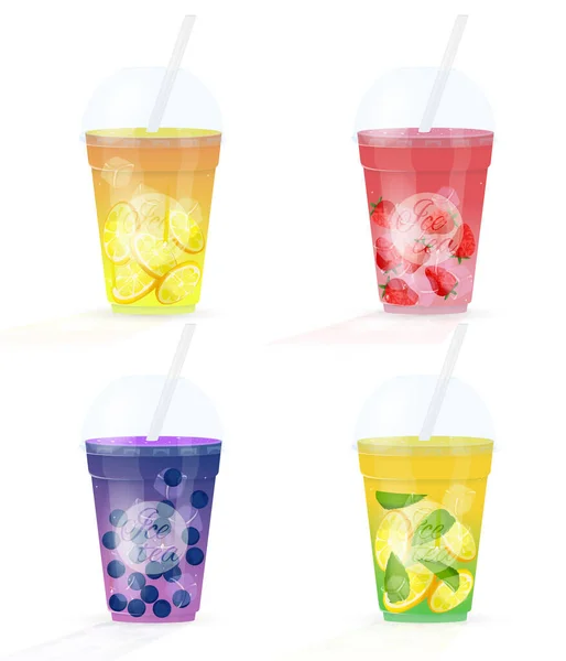 Quatre jus de fruits frais. Smoothies sucrés — Image vectorielle