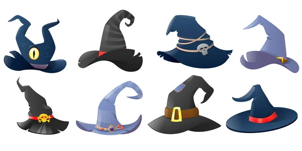 Set dari kartun berwarna-warni penyihir topi - Stok Vektor