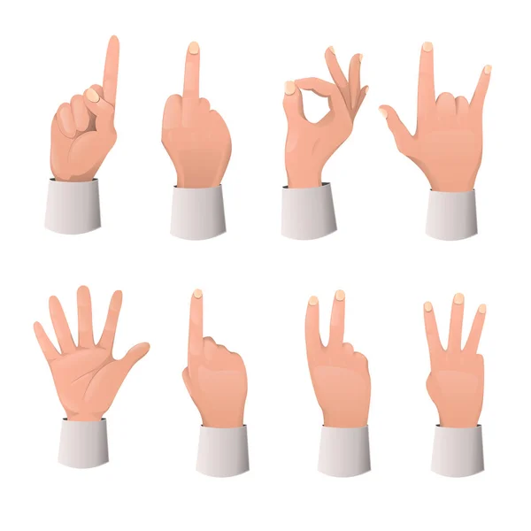 Conjunto de mão gesto cartoon. Vários gestos —  Vetores de Stock