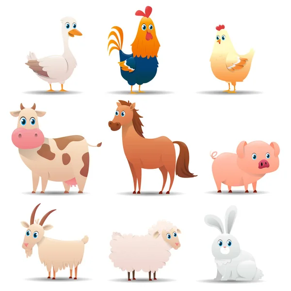 Animais de fazenda populares definidos em um fundo branco —  Vetores de Stock