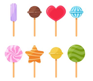 Karikatür seti izole şekerler lolipop şekeri