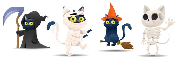 Cartoon halloween katten set — Stockvector