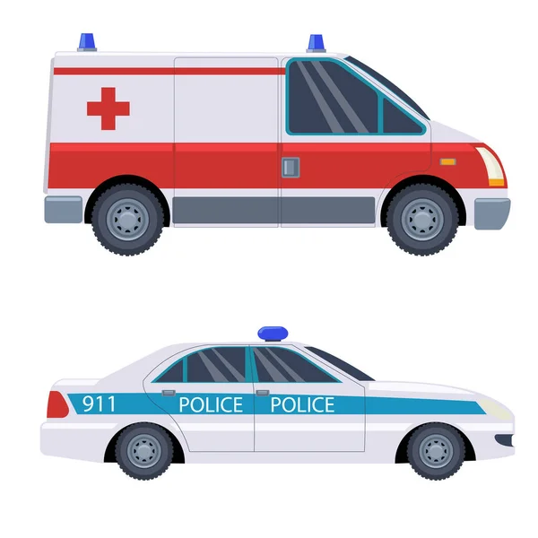 Véhicules de secours ambulance et voiture de police — Image vectorielle