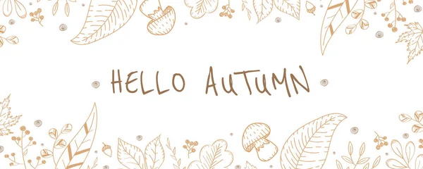 Banner horizontal de outono desenhado à mão Hello Autumn — Vetor de Stock