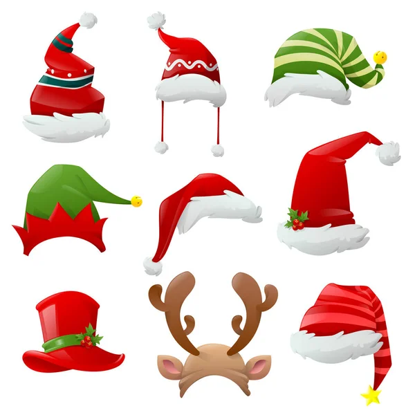 Desenhos animados Natal Santa chapéus —  Vetores de Stock