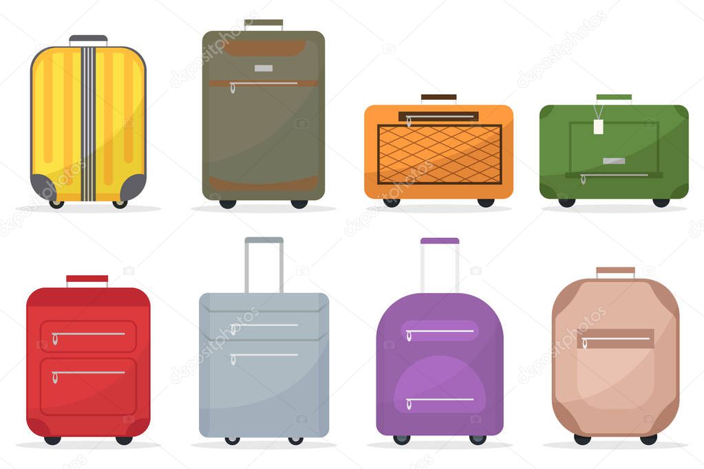 Cartoon baggage suitcase set for travel