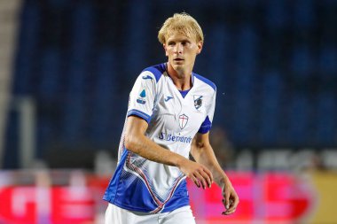 BERGAMO, İtalya - 8 Temmuz 2020: İtalyan Serie A Soccer Championship. Atalanta Sampdoria 'ya karşı 2-0, Morten Thorsby, Sampdoria. 