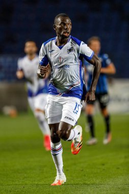 BERGAMO, İtalya - 8 Temmuz 2020: İtalyan Serie A Soccer Championship. Atalanta Sampdoria 'ya karşı 2-0, Omar Colley, Sampdoria. 