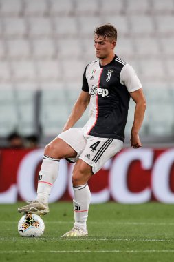 Turin, İtalya - 11 Temmuz 2020: İtalyan Serie A Soccer Championship. Juventus Atalanta 'ya karşı 2-2, Matthijs de Ligt, Juventus
