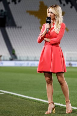 Turin, İtalya - 11 Temmuz 2020: İtalyan Serie A Soccer Championship. Juventus, Atalanta 'ya karşı 2-2, Diletta Leotta, DAZN TV sunucusu
