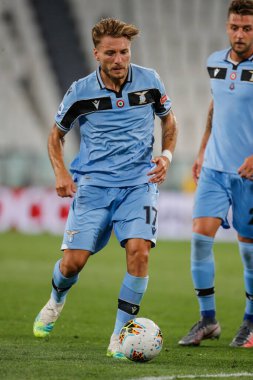 Turin, İtalya - 20 Temmuz 2020 İtalyan Serie A Futbol Şampiyonası. Juventus Lazio 'ya karşı 2-1, Ciro Immobile, Lazio