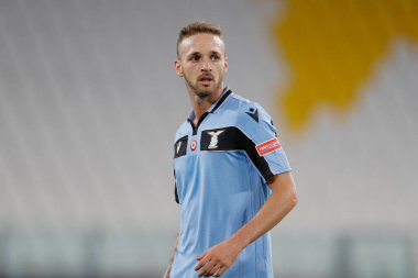 Turin, İtalya - 20 Temmuz 2020 İtalyan Serie A Futbol Şampiyonası. Juventus Lazio 'ya karşı 2-1, Manuel Lazzari, Lazio