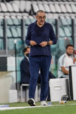 Turin, İtalya - 20 Temmuz 2020 İtalyan Serie A Futbol Şampiyonası. Juventus Lazio 'ya karşı 2-1, Maurizio Sarri, koç Juventus