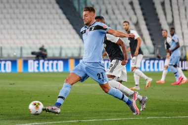 Turin, İtalya - 20 Temmuz 2020 İtalyan Serie A Futbol Şampiyonası. Juventus vS Lazio 2-1, Sergej Milinkoviç-Saviç, Lazio