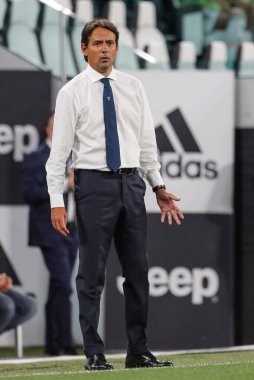 Turin, İtalya - 20 Temmuz 2020 İtalyan Serie A Futbol Şampiyonası. Juventus Lazio 'ya karşı 2-1, Simone Inzaghi, koç Lazio