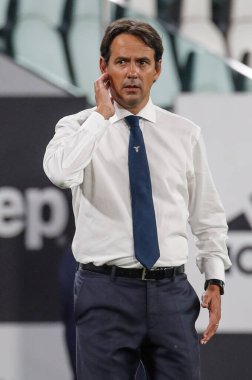 Turin, İtalya - 20 Temmuz 2020 İtalyan Serie A Futbol Şampiyonası. Juventus Lazio 'ya karşı 2-1, Simone Inzaghi, koç Lazio
