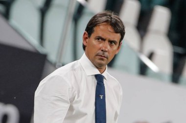 Turin, İtalya - 20 Temmuz 2020 İtalyan Serie A Futbol Şampiyonası. Juventus Lazio 'ya karşı 2-1, Simone Inzaghi, koç Lazio