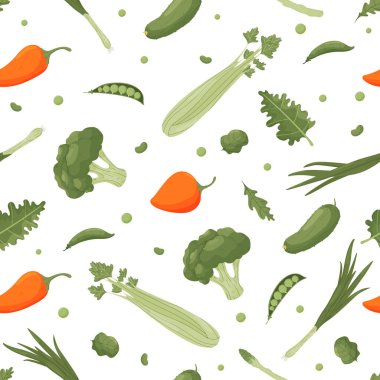 Sebzelerle parlak, pürüzsüz desen. Vektör illüstrasyonu