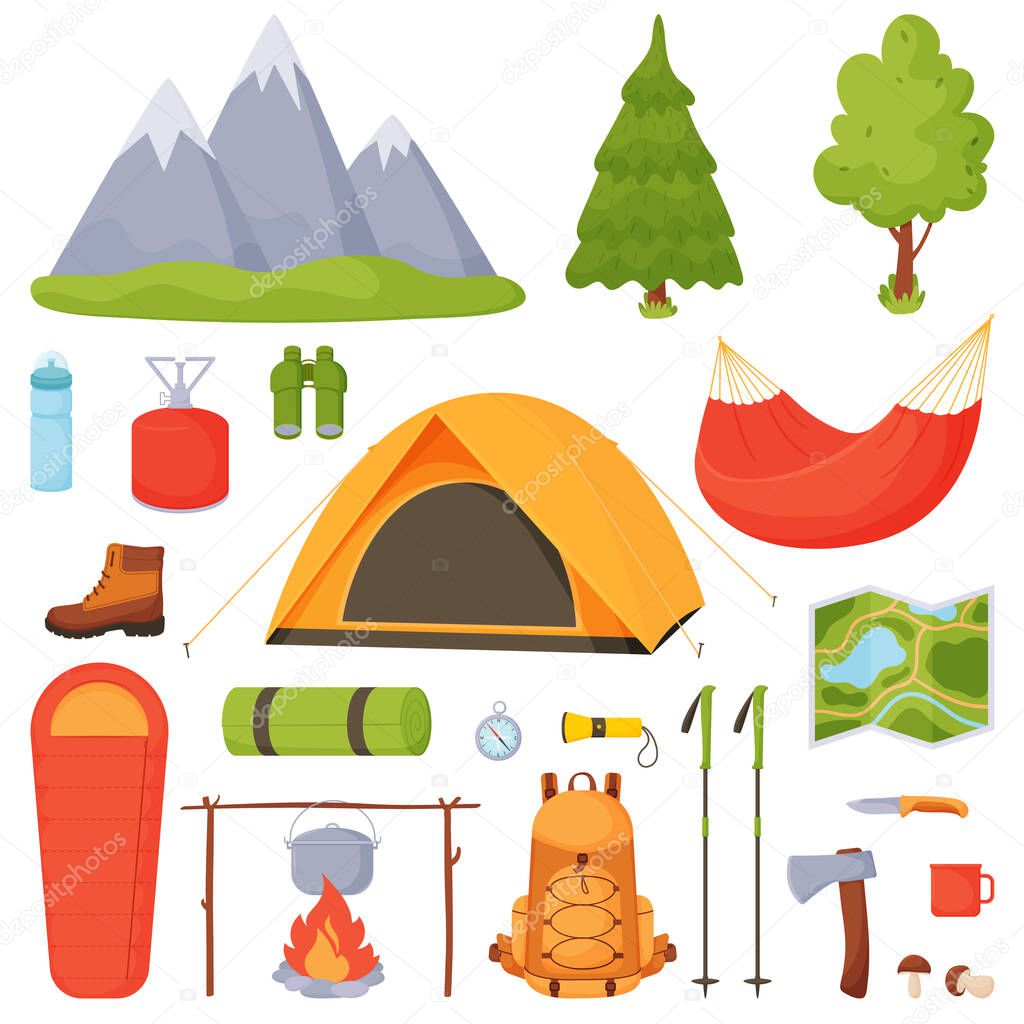Camping, hiking, camping vector set.