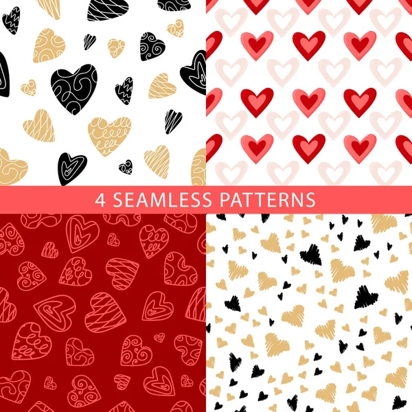 Seamless pattern set with stylized hearts Hand drawn doodle seamless pattern. Abstract background. Vector stock illustration. — Stock Vector