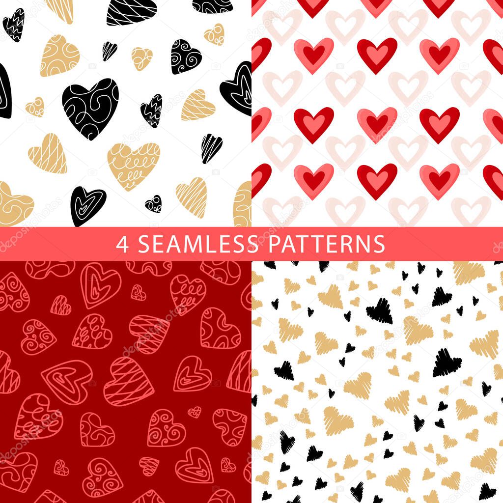 Seamless pattern set with stylized hearts Hand drawn doodle seamless pattern. Abstract background. Vector stock illustration.