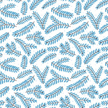 Beyaz arka planda şekillendirilmiş köknar dalları olan kusursuz kış deseni.