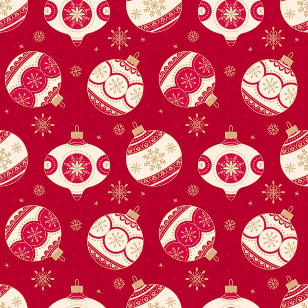 Sömlös jul mönster med julbollar på en röd bakgrund. — Stock vektor