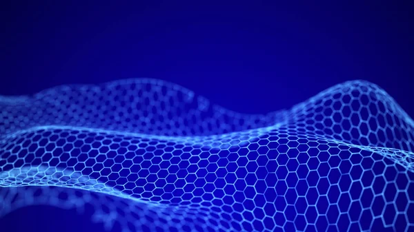 Abstract futuristic hexagon background. Network connection structure. Digital dynamic wave. 3D rendering.