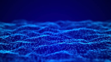 Parçacıkların dijital dinamik dalgası. Soyut fütüristik noktalar arka planı. Büyük veri görselleştirmesi. 3B görüntüleme.