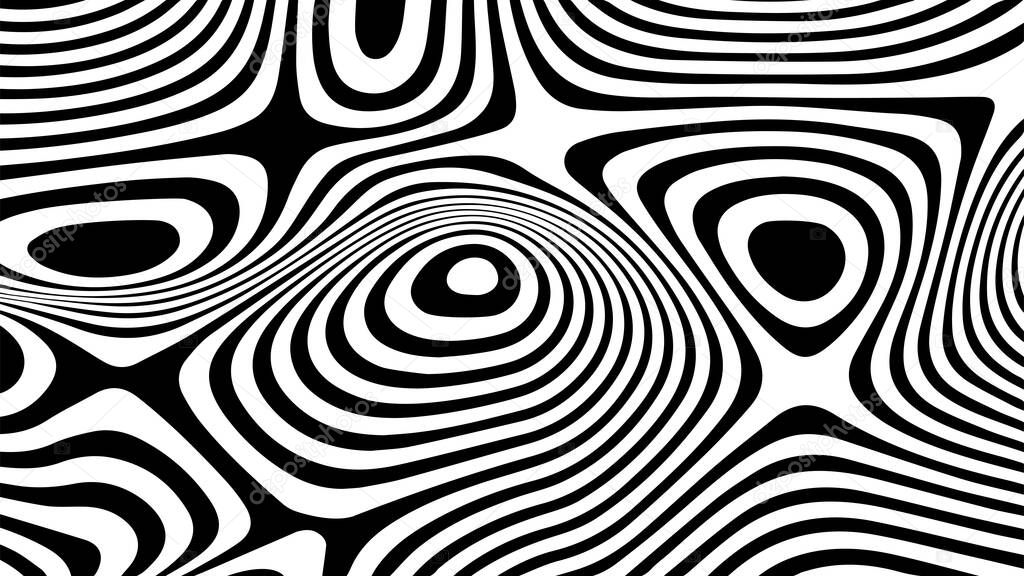 Vector optical illusion with black and white lines.