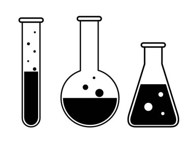 Beyaz arka planda kimyasal mataralar. Test tübü simgesi.