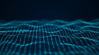 Soyut fütüristik geçmiş. Büyük veri görselleştirmesi. Parçacıkların dinamik dalgası. 3B görüntüleme.