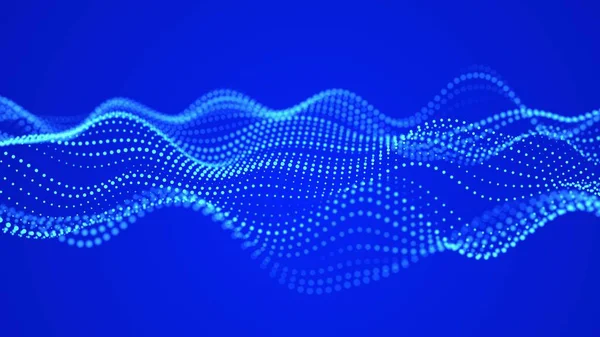Abstract Futuristic Background Big Data Visualization Dynamic Wave Particles Rendering — Stock Photo, Image