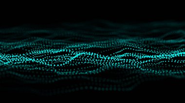 Soyut fütüristik geçmiş. Büyük veri görselleştirmesi. Parçacıkların dinamik dalgası. 3B görüntüleme.