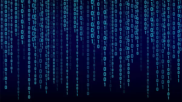 青いマトリックスの背景 バイナリコードのストリーム 暗い背景に数字が落ちています デジタルコンピュータコード コーディングとハッキング 抽象ベクトル図 — ストックベクタ