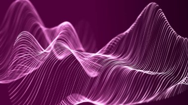 Parçacıkların dijital pembe arka planı. Soyut fütürist illüstrasyon. Büyük veri görselleştirmesi. Teknoloji dinamik noktaları arka planda. 3B görüntüleme.