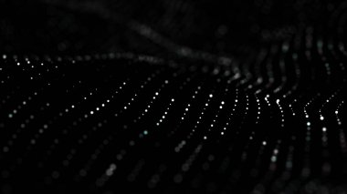 Parçacıkların dijital koyu arkaplanı. Soyut fütürist illüstrasyon. Büyük veri görselleştirmesi. Teknoloji dinamik noktaları arka planda. 3B görüntüleme.