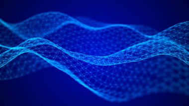 Soyut fütüristik geçmiş. Büyük veri görselleştirmesi. Parçacıkların dinamik dalgası. 3B görüntüleme.