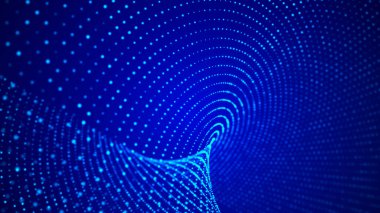 Soyut fütüristik geçmiş. Büyük veri görselleştirmesi. Parçacıkların dinamik dalgası. 3B görüntüleme.