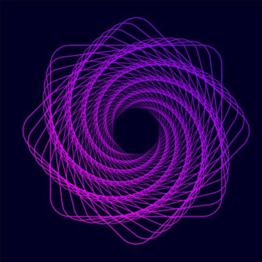 Çarpık renkli spiral. Tel çerçeve kare şeklinde. Teknoloji çizgileri grafik ögesi.